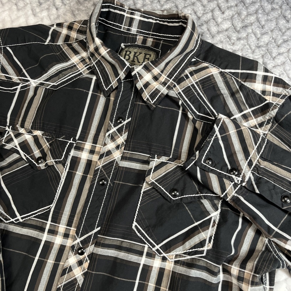 BKE Western Shirt Mens L Athletic Fit Long Slv Pearl Snap Western Cowboy VTGY2k